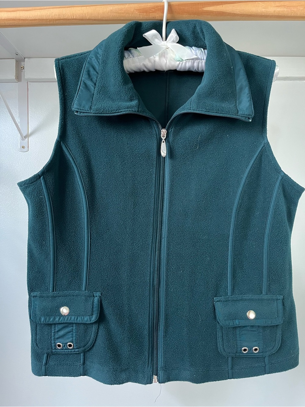 Y2K Alia Petites Teal Fleece Zip-Up Vest Size S